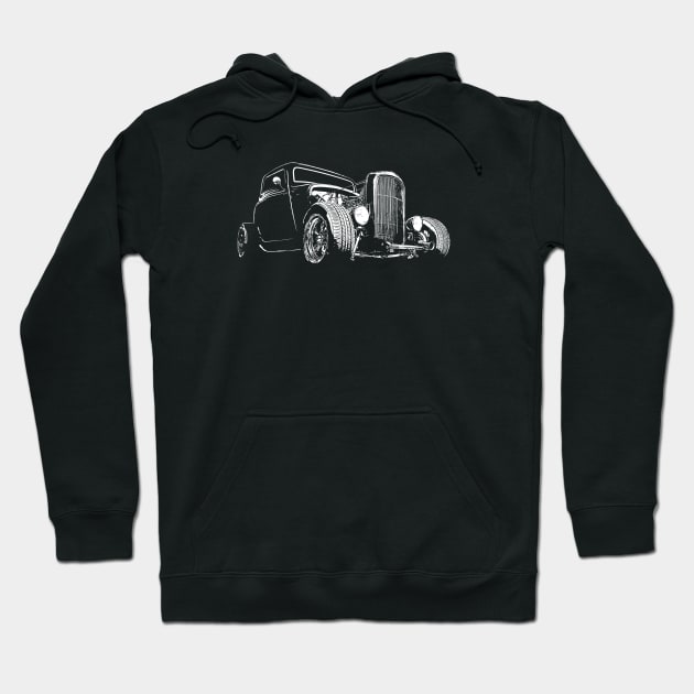 1932 Ford Model A Coupe - stylized white on dark background Hoodie by mal_photography